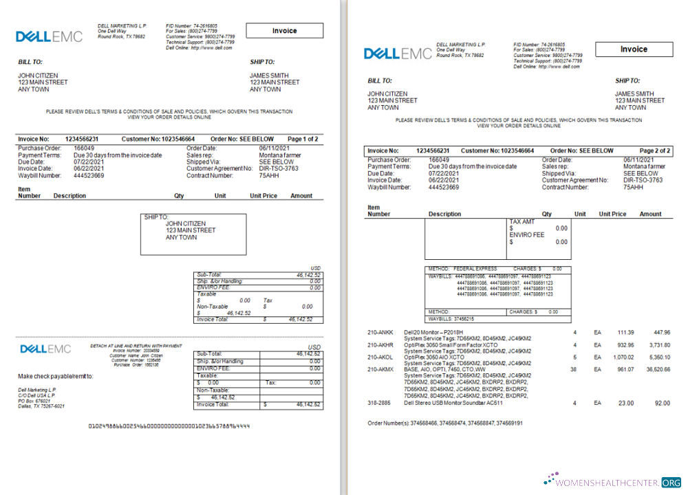 Download USA Dell Technologies invoice Photoshop template